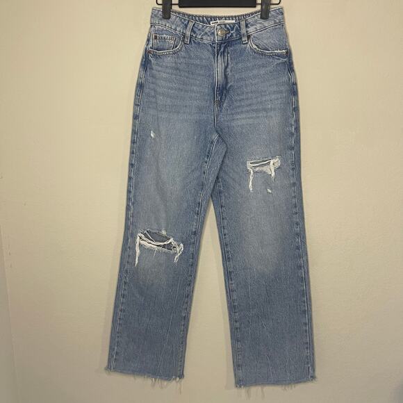 Garage Denim Jambe Large / Wide Leg Jean Light Wash Cutoff Hem - Size 25/01 - Picture 2 of 5